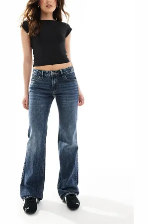 Stradivarius STR low waist flare jean in dark blue wash