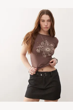 Motel Sutin floral sequin baby t-shirt in nutmeg