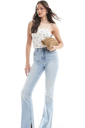 Stradivarius Tall D74 flare slit jean in light wash