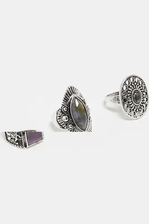 Reclaimed Unisex ring 3 pack with faux stones in