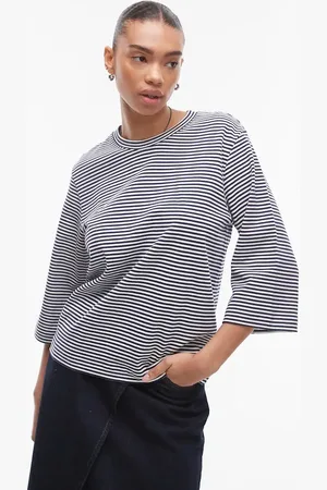 ARKET Heavyweight 3/4 sleeve t-shirt in blue and white stripe