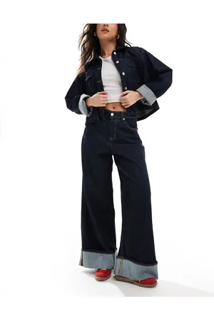 Stradivarius Wide leg turn up jean in indigo