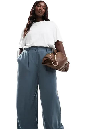 ASOS Curve relaxed straight leg trousers in petrol