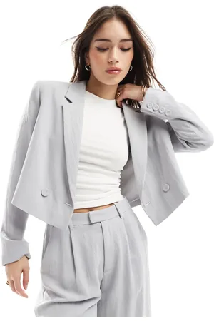 Stradivarius Co-ord crinkle cropped blazer in