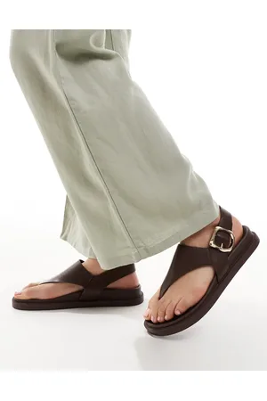 London Rebel Toe thong footbed sandals in tan