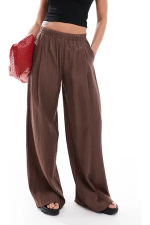 Bershka Crinkle wide leg trousers in