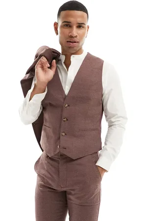 ASOS Wedding slim suit waistcoat in burgundy microtexture