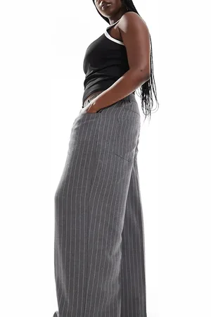 ASOS Curve relaxed straight leg trousers with 5 pocket detail in stripe