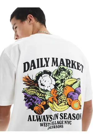 Only & Sons Relaxed fit t-shirt with daily market textured back print in