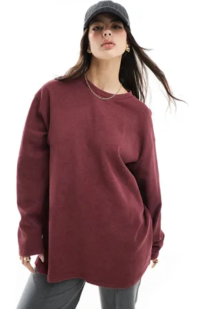 ASOS Waffle long sleeve skater tee in washed burgundy