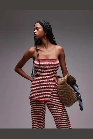 Topshop Knitted stripe bandeau co-ord in rust
