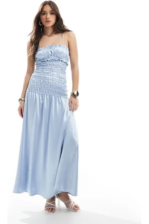 The Frolic Exclusive satin ruched dropped waist maxi dress in baby
