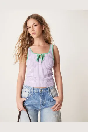 Free People All star ribbed tank top in lilac and green