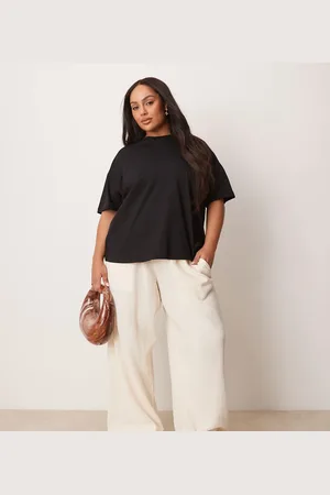 ASOS Curve cheesecloth pull on trousers with raw edge in buttermilk