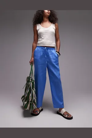 MANGO Tie waist linen trousers in light