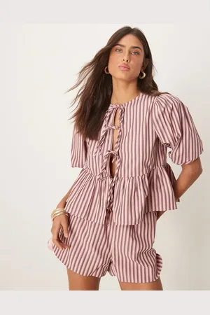 Glamorous Boxer style pull on short in stripe co-ord