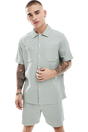 Farah Judson co-ord textured waffle short sleeve shirt in sage