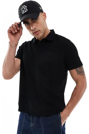 Bershka Jersey polo in black