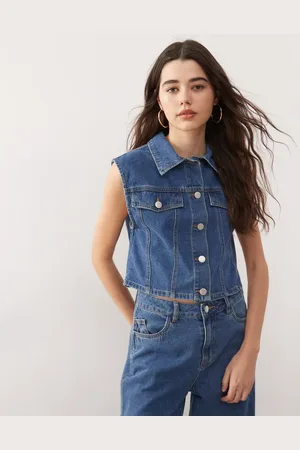 Noisy May Sleeveless denim shirt co-ord in mid