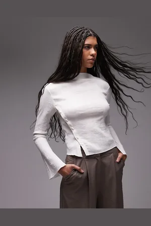 & OTHER STORIES Textured sheer long sleeve blouse with asymmetric button front in