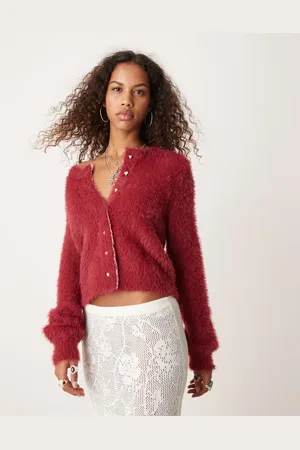 Free People Fluffy jewelled button cardigan in deep