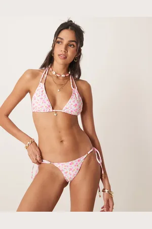 Kulani Kinis Flamingo flora thong tie side bikini bottom in light
