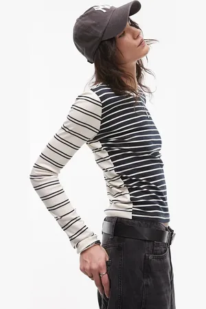 Topshop Stripe long sleeve everyday tee in mono