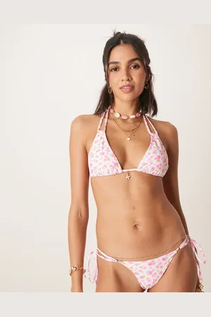 Kulani Kinis Flamingo flora halterneck bikini top in light