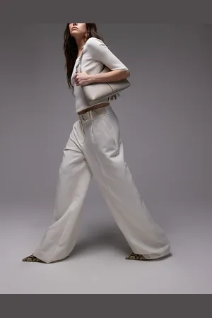 MANGO Buckle waistband straight leg trousers in