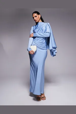 ASOS Draped satin bias maxi dress with scarf overlay detail in dusky