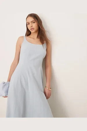 ASOS Square neck cotton linen maxi dress with seam detail in washed