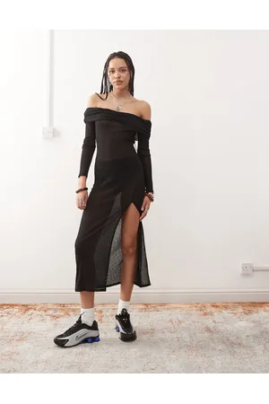 COLLUSION Off shoulder sheer maxi dress in