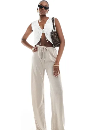 ONLY Tie front loose trousers in beige