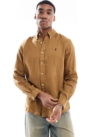 Ralph Lauren Icon logo linen shirt custom fit in tan