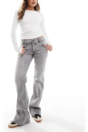 Stradivarius STR low waist flare jean in dark grey wash