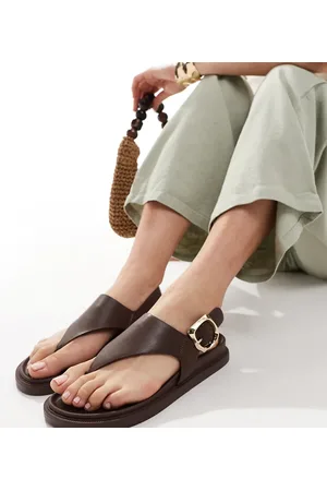 London Rebel Toe thong footbed sandals in tan