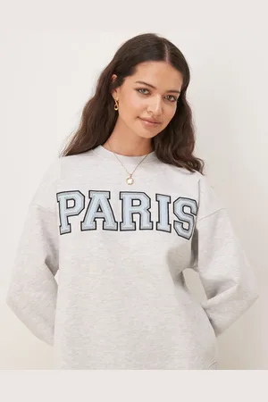 Gina Tricot Paris logo oversized sweatshirt in light melange