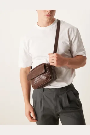 ASOS Cross body bag with pocket and woven texture in