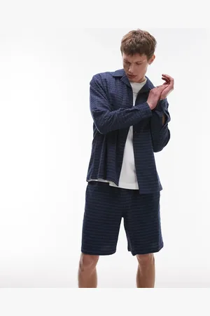 Topman Blue check mid weight shorts in