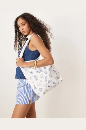 My Accessories Nautical print tote bag in white and