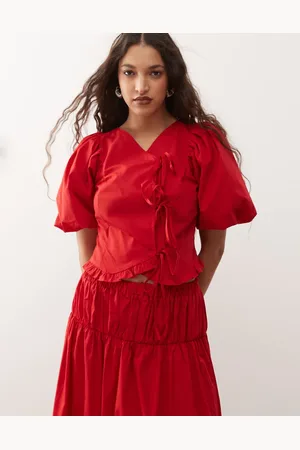Reclaimed Western cowgirl top co-ord with puff sleeve and tie front in
