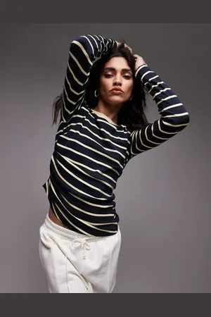 Topshop Stripe hitched side long sleeve top in