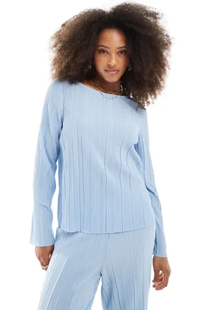 Pieces® Plisse long sleeve top co-ord in light