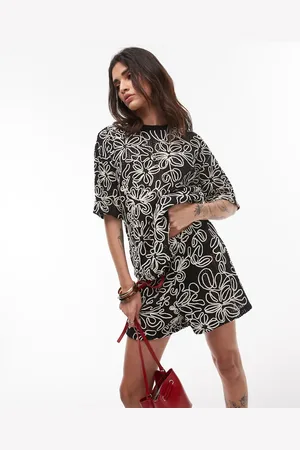 Topshop Boxy floral applique top co-ord in mono print