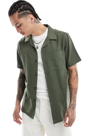 New Look Revere linen-blend shirt in dark