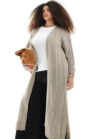 Yours Maxi cable knit cardigan in beige
