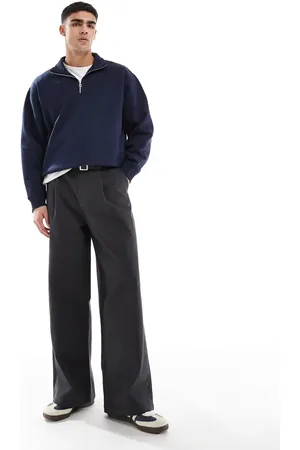 ASOS Super baggy chino with pleats and belt in charcoal