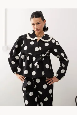 Reclaimed Wraparound co-ord blouse with collar in polka dot print