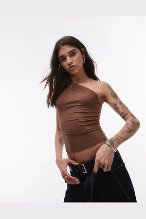 Topshop Sleeveless ruched one shoulder top in