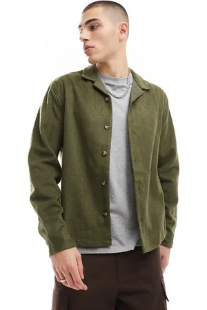 ASOS Boxy overshirt with revere collar in brushed texture with badge detail